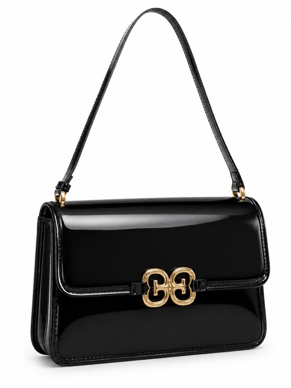Sam Edelman Christy Convertible Black Patent Shoulder Bag with Gold Accent